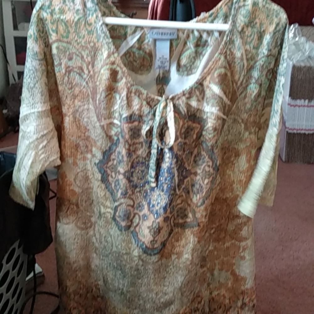 Catherine's Women plus size short sleeved blouse with bling